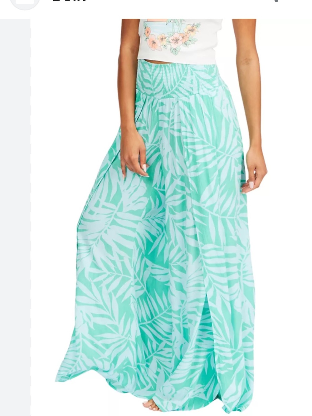 Billabong Teal & Light Teal Tropical Smocked Wide-Leg pants
